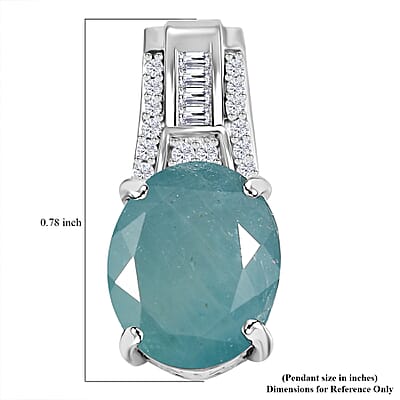 D'Joy Grandidierite and Moissanite 5.30 ctw Ocean Mist Pendant without Chain in Rhodium Over Sterling Silver