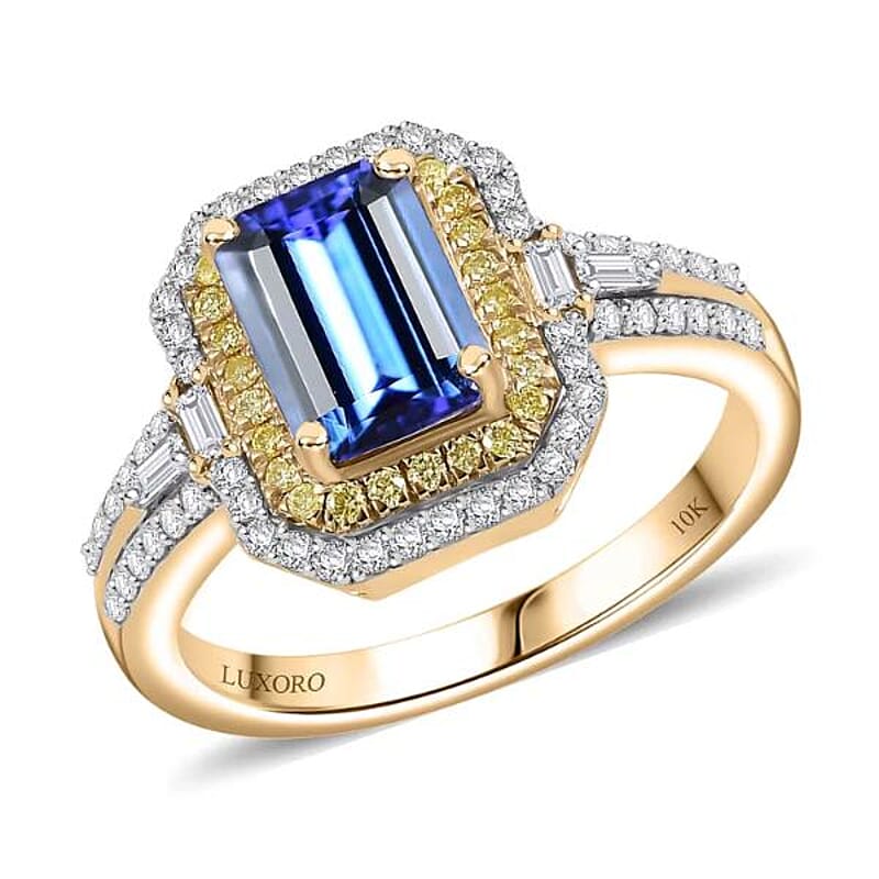 Luxoro 10K Yellow Gold Premium Tanzanite, Natural Yellow and White Diamond (I2) (0.55 cts) Ring (Size 10.0) 2.35 ctw