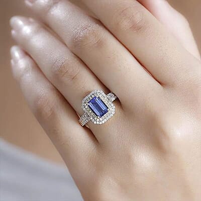 Luxoro 10K Yellow Gold Premium Tanzanite, Natural Yellow and White Diamond (I2) (0.55 cts) Ring (Size 10.0) 2.35 ctw