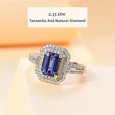Luxoro 10K Yellow Gold Premium Tanzanite, Natural Yellow and White Diamond (I2) (0.55 cts) Ring (Size 10.0) 2.35 ctw