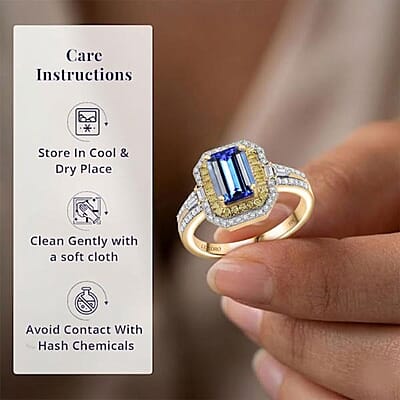 Luxoro 10K Yellow Gold Premium Tanzanite, Natural Yellow and White Diamond (I2) (0.55 cts) Ring (Size 10.0) 2.35 ctw