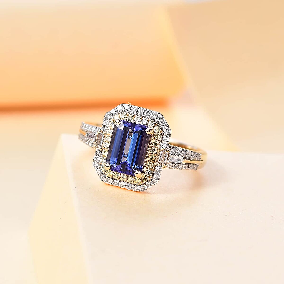 Luxoro 10K Yellow Gold Premium Tanzanite, Natural Yellow and White Diamond (I2) (0.55 cts) Ring (Size 10.5) 2.35 ctw image number 1