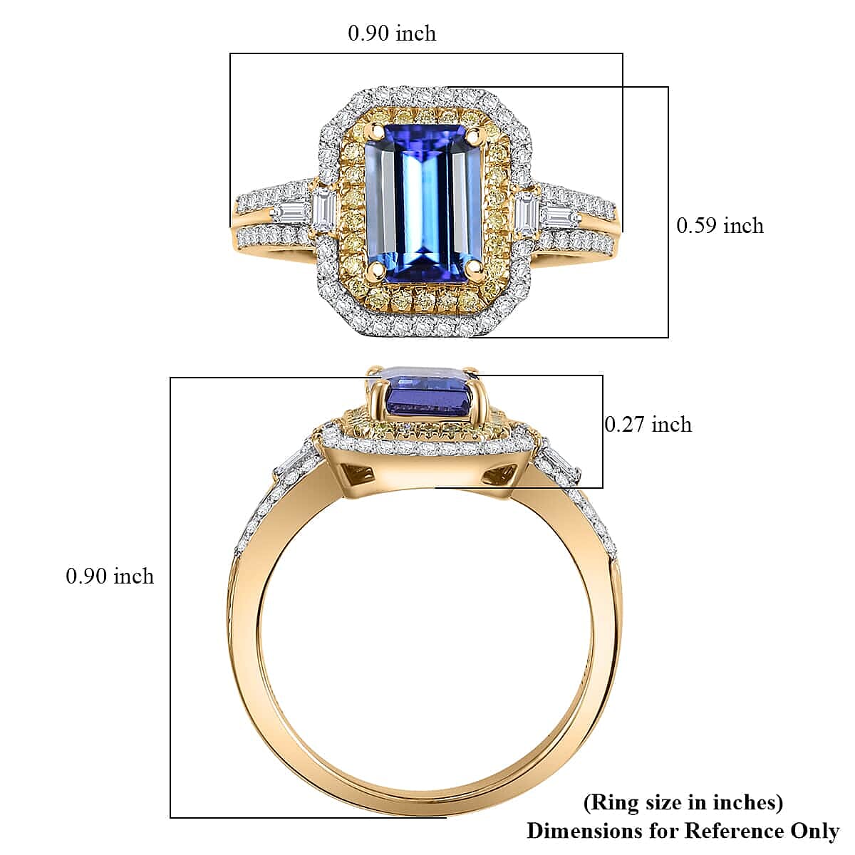 Luxoro 10K Yellow Gold Premium Tanzanite, Natural Yellow and White Diamond (I2) (0.55 cts) Ring (Size 10.5) 2.35 ctw image number 5