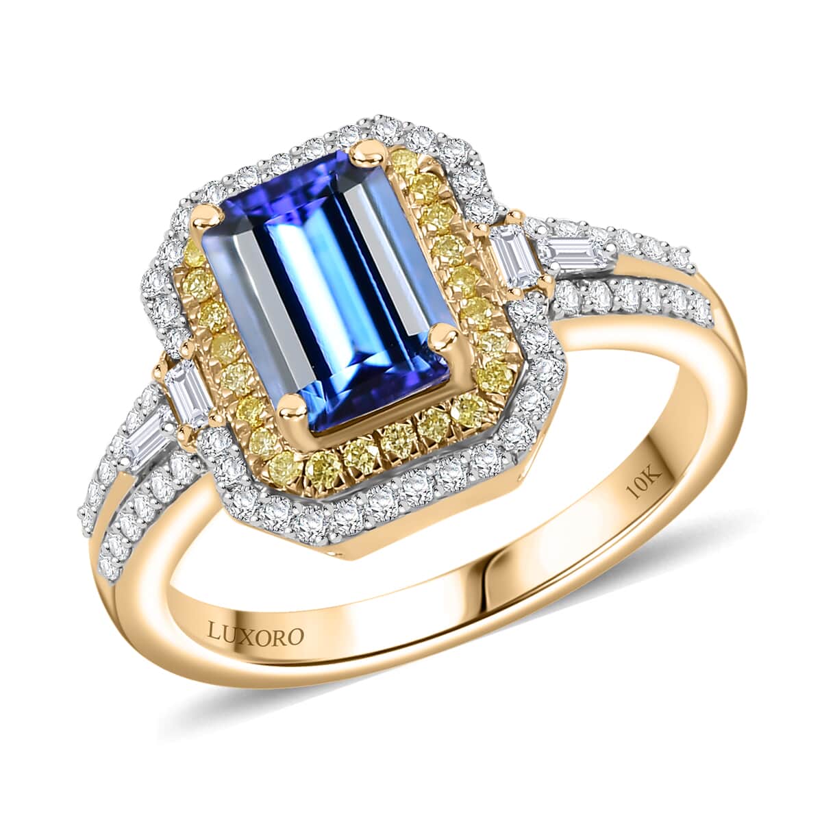 Luxoro Premium Tanzanite, I2 Natural Yellow and White Diamond 2.35 ctw Ring in 10K Yellow Gold (Size 6.0) image number 0