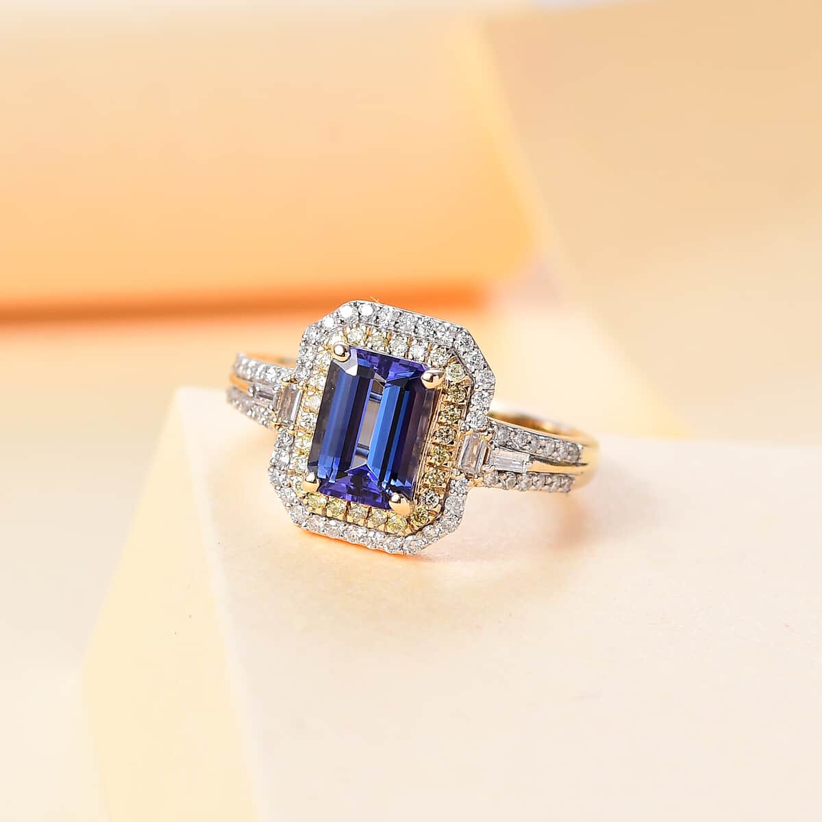 Luxoro Premium Tanzanite, I2 Natural Yellow and White Diamond 2.35 ctw Ring in 10K Yellow Gold (Size 6.0) image number 1