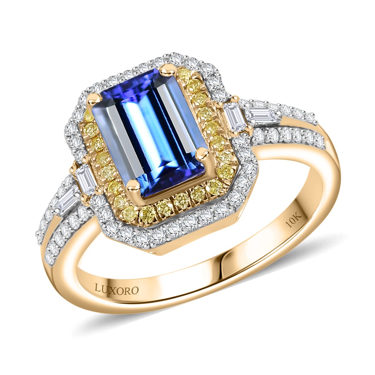 Luxoro Premium Tanzanite, I2 Natural Yellow and White Diamond 2.35 ctw Ring in 10K Yellow Gold (Size 9.0) image number 0