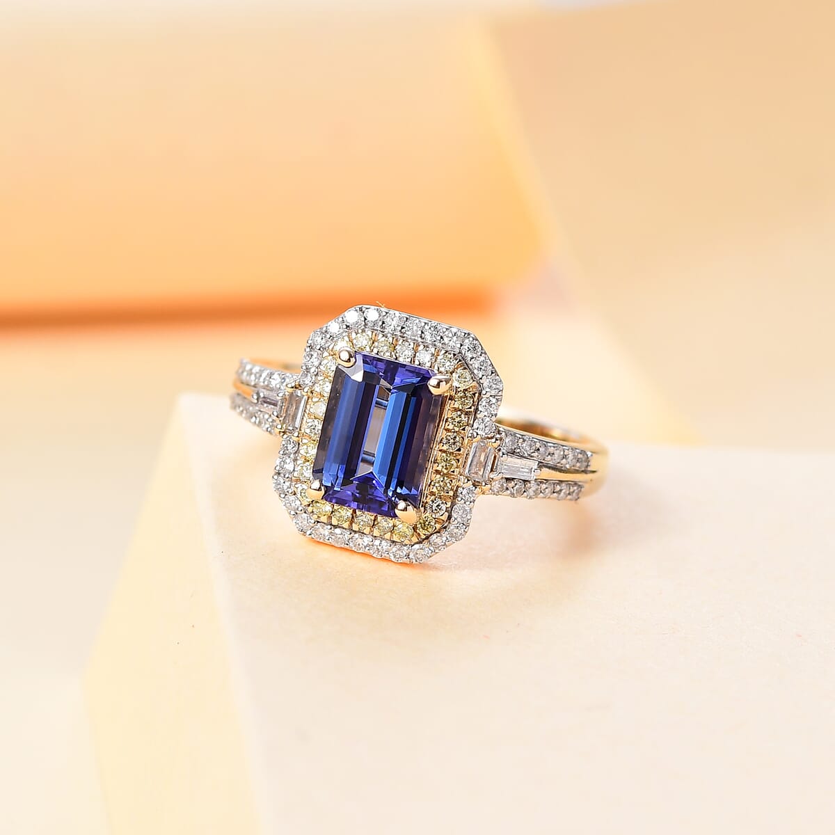 Luxoro Premium Tanzanite, I2 Natural Yellow and White Diamond 2.35 ctw Ring in 10K Yellow Gold (Size 9.0) image number 1