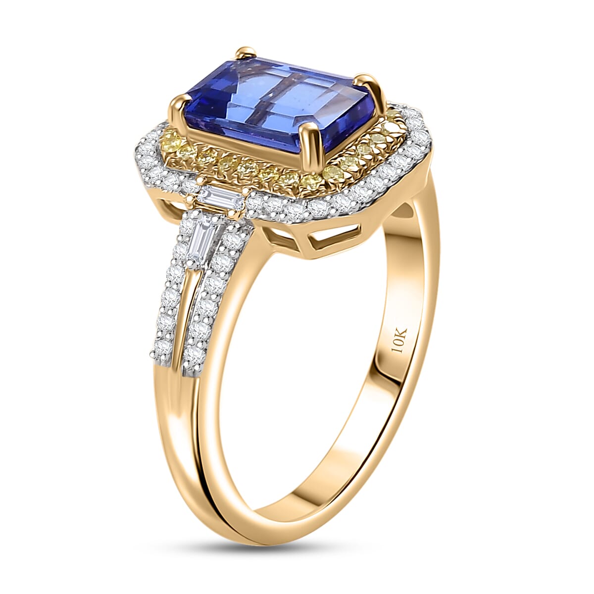 Luxoro Premium Tanzanite, I2 Natural Yellow and White Diamond 2.35 ctw Ring in 10K Yellow Gold (Size 9.0) image number 3