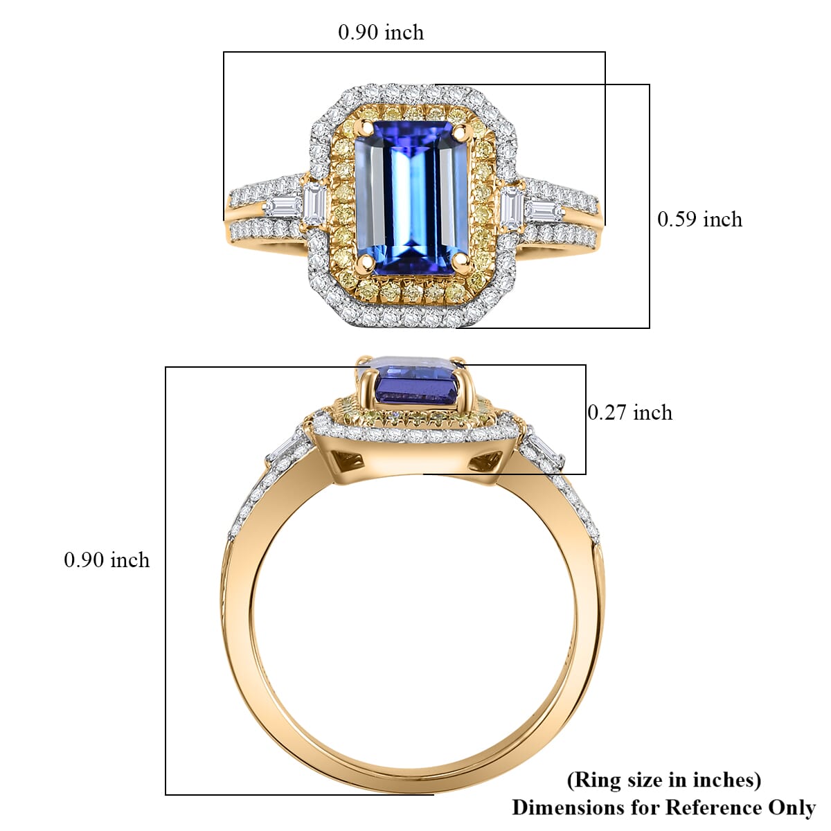 Luxoro Premium Tanzanite, I2 Natural Yellow and White Diamond 2.35 ctw Ring in 10K Yellow Gold (Size 9.0) image number 5