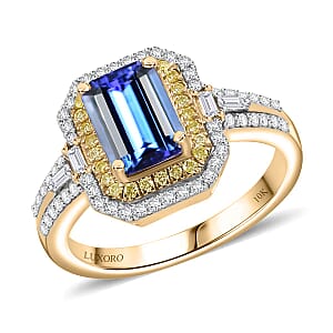 Luxoro 10K Yellow Gold Premium Tanzanite, Natural Yellow and White Diamond (I2) (0.55 cts) Ring (Size 9.5) 2.35 ctw