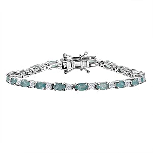 Grandidierite and Moissanite 5.35 ctw Bracelet in Rhodium Over Sterling Silver (6.50 In)