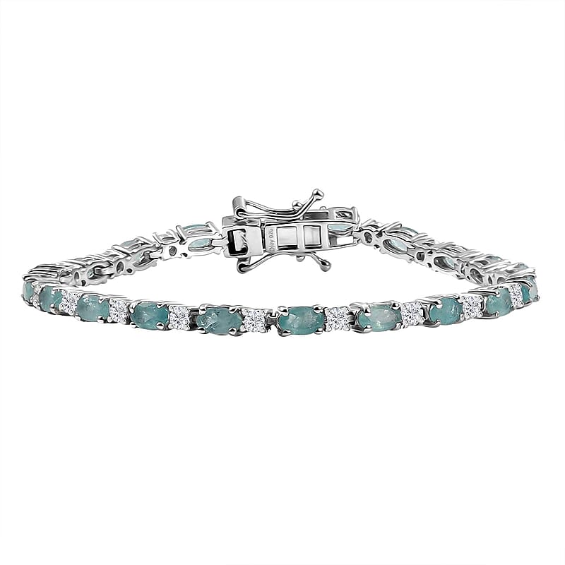 D'Joy Grandidierite and Moissanite 5.35 ctw Bracelet in Rhodium Over Sterling Silver (6.50 In)