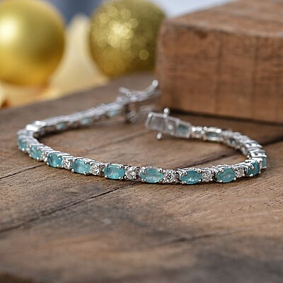 D'Joy Grandidierite and Moissanite 5.35 ctw Bracelet in Rhodium Over Sterling Silver (6.50 In)