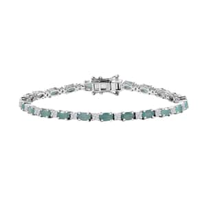 Grandidierite and Moissanite 6.10 ctw Tennis Bracelet in Rhodium Over Sterling Silver (7.25 In)