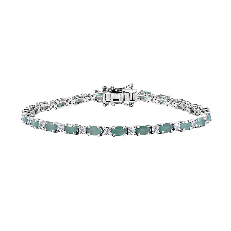 D'Joy Grandidierite and Moissanite 6.10 ctw Tennis Bracelet in Rhodium Over Sterling Silver (7.25 In)