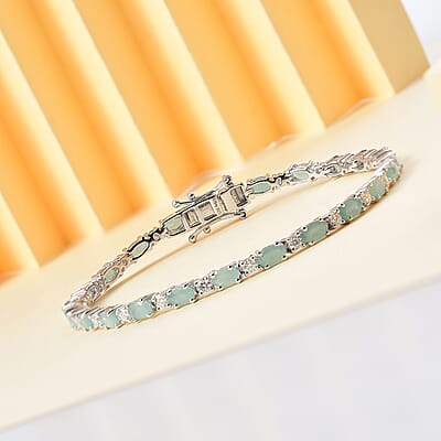 D'Joy Grandidierite and Moissanite 6.10 ctw Tennis Bracelet in Rhodium Over Sterling Silver (7.25 In)