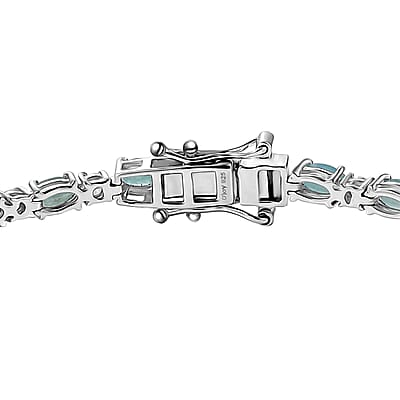 D'Joy Grandidierite and Moissanite 6.10 ctw Tennis Bracelet in Rhodium Over Sterling Silver (7.25 In)