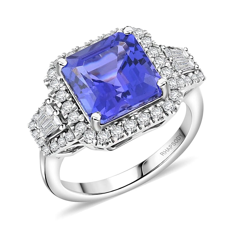 Certified and Appraised Rhapsody AAAA Tanzanite and E-F VS Diamond 4.50 ctw Ring in 950 Platinum (Size 10.0) 7.40 Grams