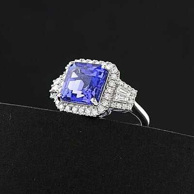 Certified and Appraised Rhapsody AAAA Tanzanite and E-F VS Diamond 4.50 ctw Ring in 950 Platinum (Size 10.0) 7.40 Grams