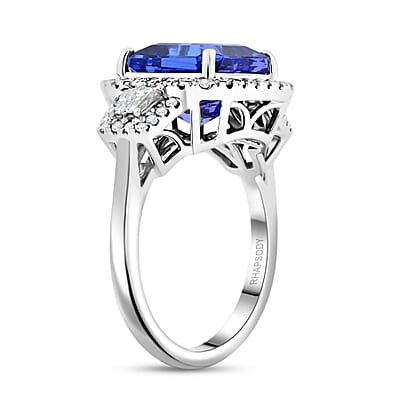 Certified and Appraised Rhapsody AAAA Tanzanite and E-F VS Diamond 4.50 ctw Ring in 950 Platinum (Size 10.0) 7.40 Grams