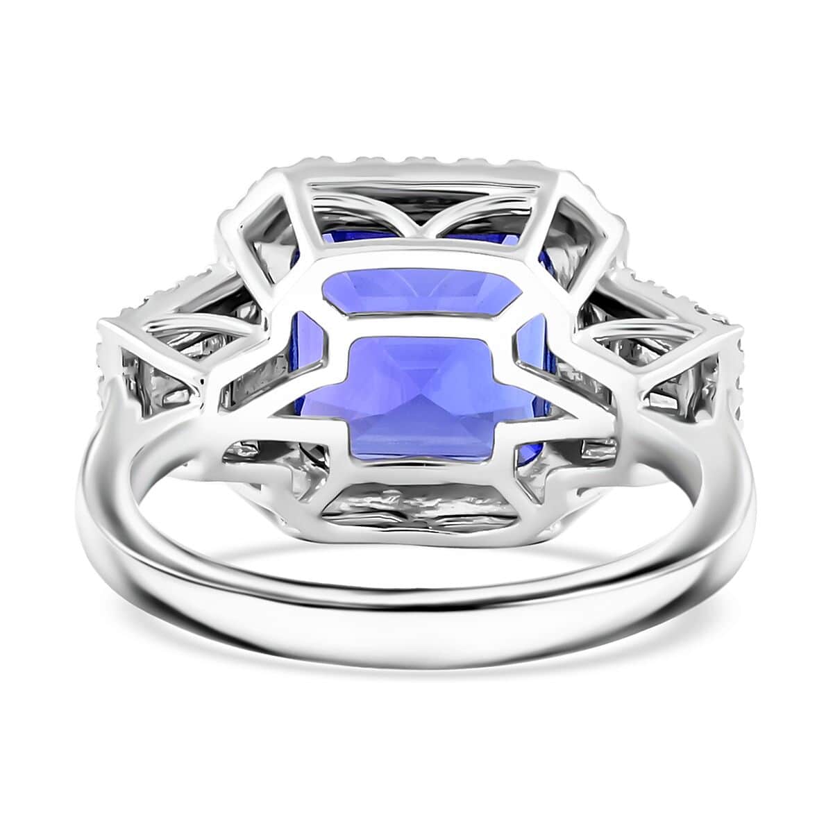 Certified and Appraised Rhapsody AAAA Tanzanite and E-F VS Diamond 4.50 ctw Ring in 950 Platinum 7.40 Grams image number 4