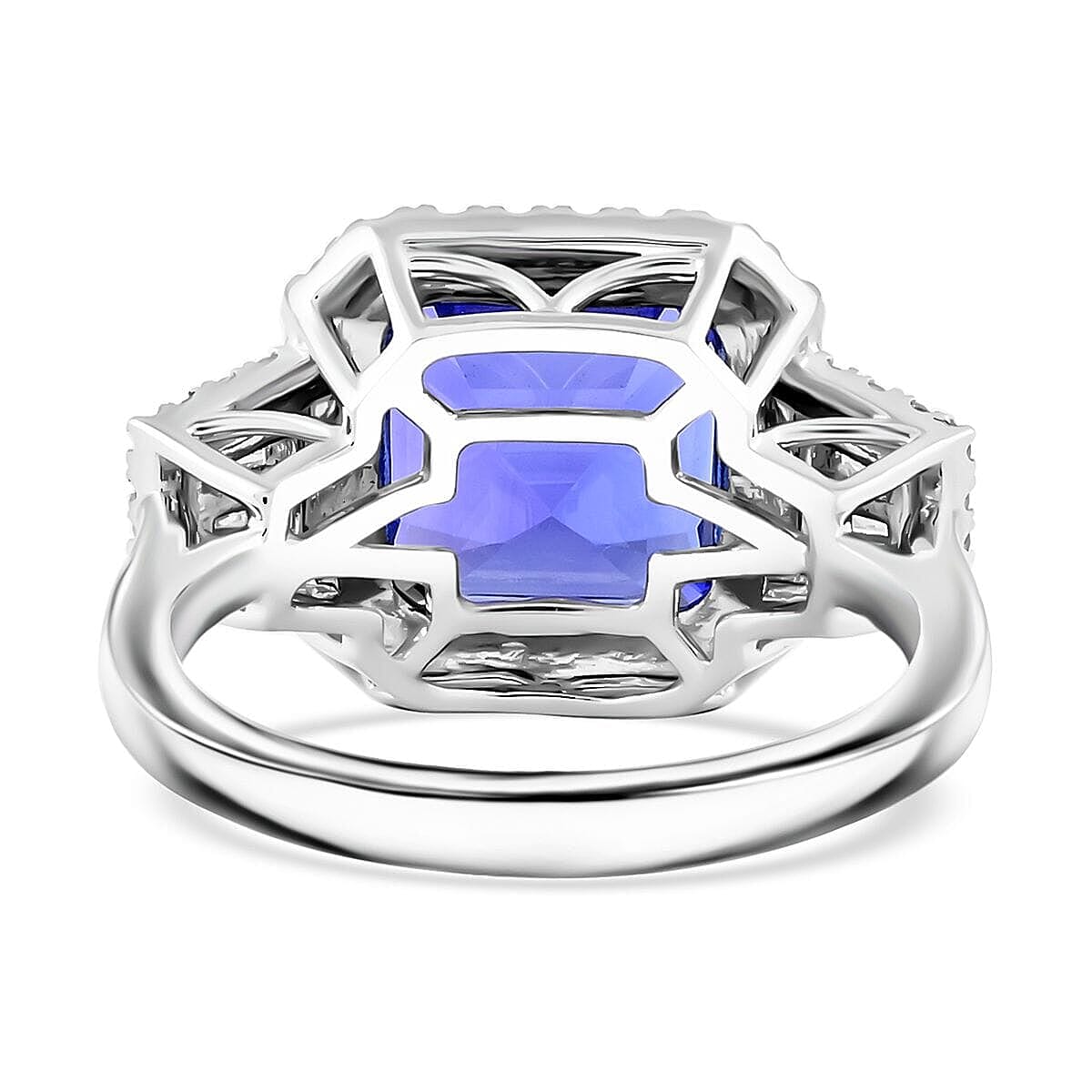 Certified and Appraised Rhapsody 950 Platinum AAAA Tanzanite, Diamond (E-F, VS) (0.59 cts) Ring (Size 5.5) (7.40 g) 4.50 ctw image number 4