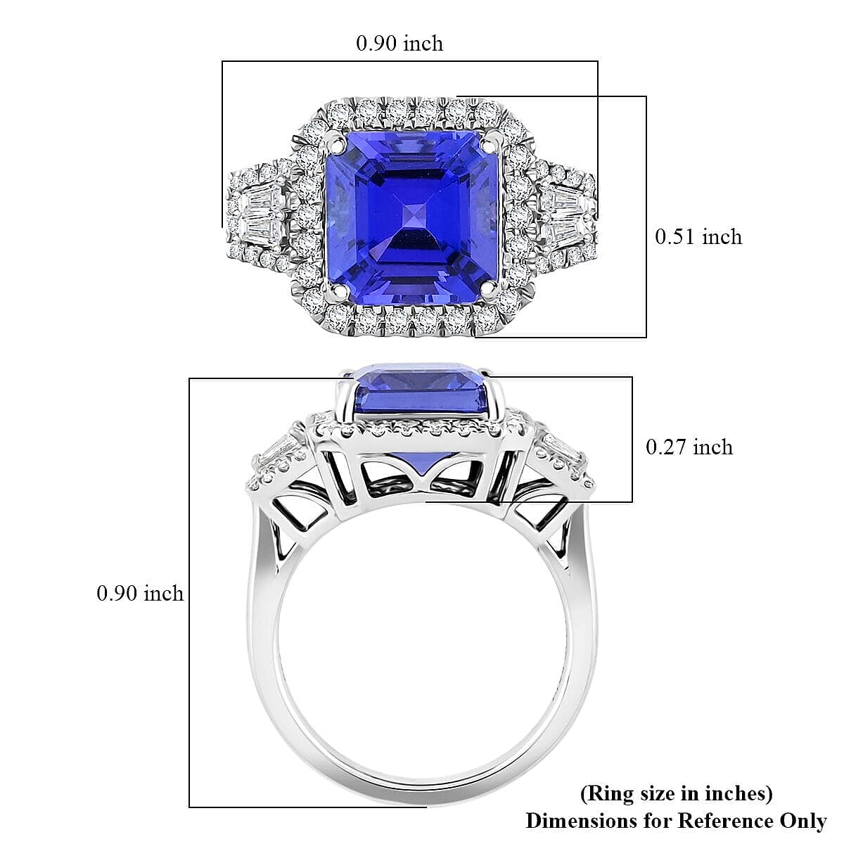 Certified and Appraised Rhapsody 950 Platinum AAAA Tanzanite, Diamond (E-F, VS) (0.59 cts) Ring (Size 5.5) (7.40 g) 4.50 ctw image number 5