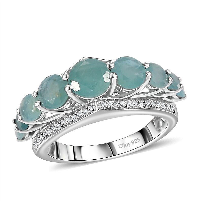 D'Joy Grandidierite and White Zircon 3.65 ctw Crown Ring in Rhodium Over Sterling Silver (Size 10.0)