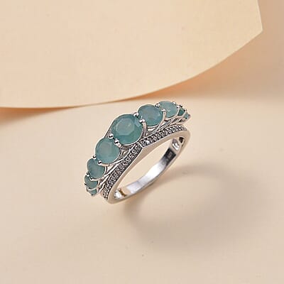 D'Joy Grandidierite and White Zircon 3.65 ctw Crown Ring in Rhodium Over Sterling Silver (Size 10.0)