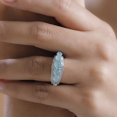 D'Joy Grandidierite and White Zircon 3.65 ctw Crown Ring in Rhodium Over Sterling Silver (Size 10.0)