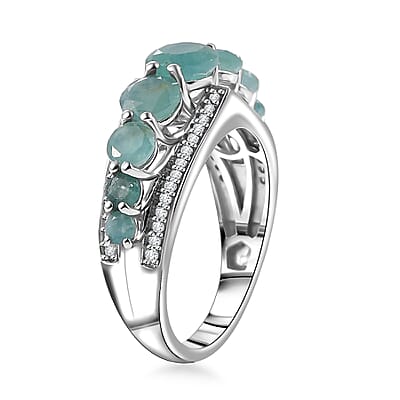 D'Joy Grandidierite and White Zircon 3.65 ctw Crown Ring in Rhodium Over Sterling Silver (Size 10.0)