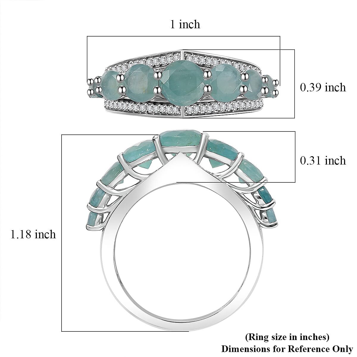 D'Joy Grandidierite and White Zircon 3.65 ctw Crown Ring in Rhodium Over Sterling Silver (Size 10.0)