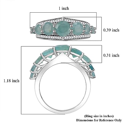 D'Joy Grandidierite and White Zircon 3.65 ctw Crown Ring in Rhodium Over Sterling Silver (Size 10.0)