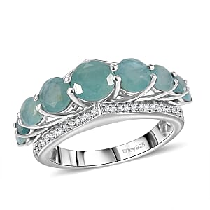 D'Joy Grandidierite and White Zircon 3.65 ctw Crown Ring in Rhodium Over Sterling Silver (Size 7.0)