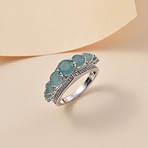 D'Joy Grandidierite and White Zircon 3.65 ctw Crown Ring in Rhodium Over Sterling Silver (Size 7.0)