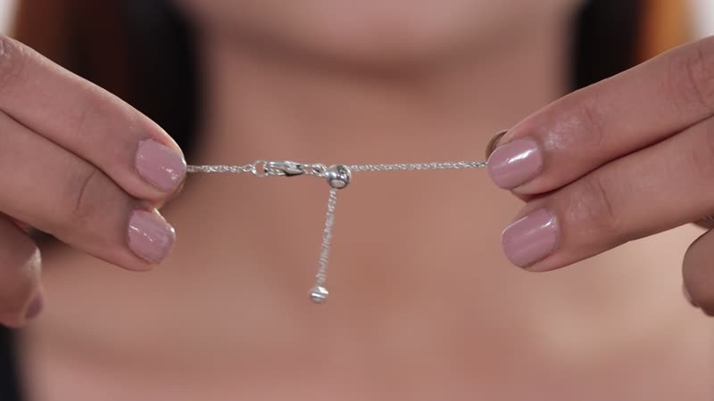 Platinum Over Sterling Silver Delicate Harmony Necklace with Slider Ball 18 Inches 2.75 Grams