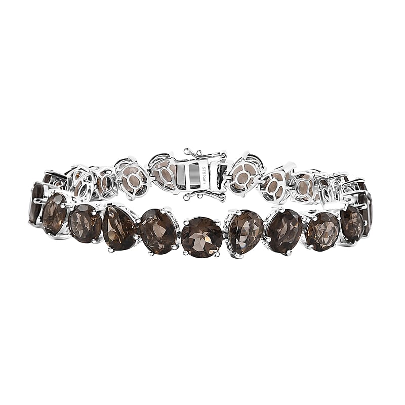 Karis Brazilian Smoky Quartz 40.70 ctw Art Deco Bracelet in Platinum Bond (7.25 In)