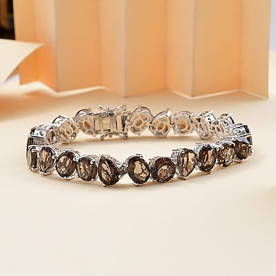 Karis Brazilian Smoky Quartz 40.70 ctw Art Deco Bracelet in Platinum Bond (7.25 In)