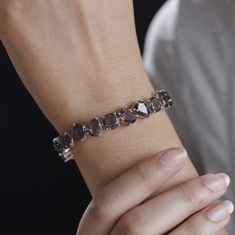 Karis Brazilian Smoky Quartz 40.70 ctw Art Deco Bracelet in Platinum Bond (7.25 In)