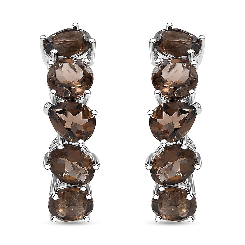 Karis Brazilian Smoky Quartz 18.00 ctw Art Deco Earrings in Platinum Bond