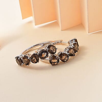 Karis Brazilian Smoky Quartz 18.00 ctw Art Deco Earrings in Platinum Bond