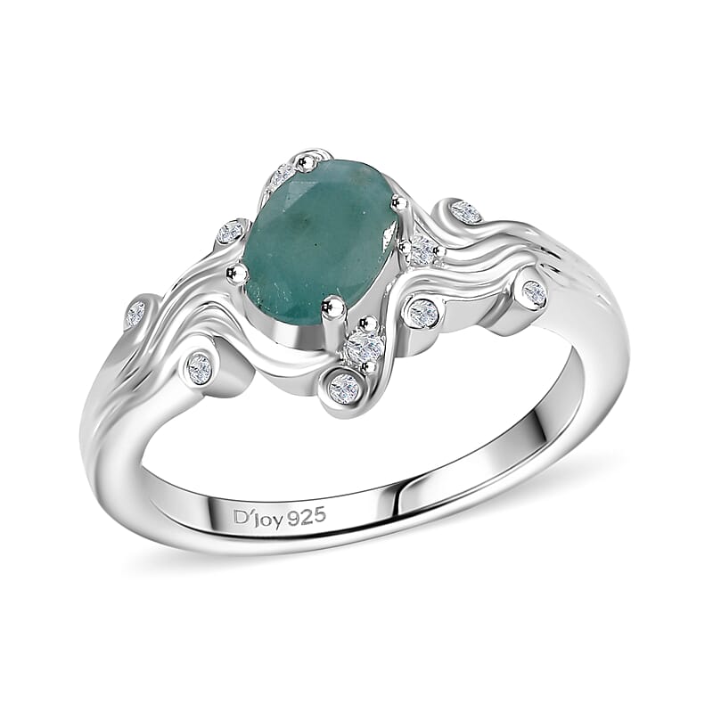 D'Joy Grandidierite and White Zircon 0.90 ctw Wave Whisper Ring in Rhodium Over Sterling Silver (Size 10.0)