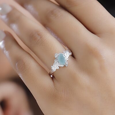 D'Joy Grandidierite and White Zircon 0.90 ctw Wave Whisper Ring in Rhodium Over Sterling Silver (Size 10.0)