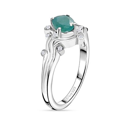 D'Joy Grandidierite and White Zircon 0.90 ctw Wave Whisper Ring in Rhodium Over Sterling Silver (Size 10.0)
