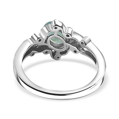 D'Joy Grandidierite and White Zircon 0.90 ctw Wave Whisper Ring in Rhodium Over Sterling Silver (Size 10.0)