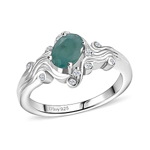 Grandidierite and White Zircon 0.90 ctw Wave Whisper Ring in Rhodium Over Sterling Silver (Size 5.0)