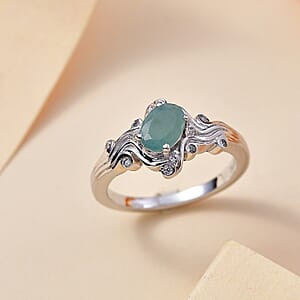 Grandidierite and White Zircon 0.90 ctw Wave Whisper Ring in Rhodium Over Sterling Silver (Size 5.0)