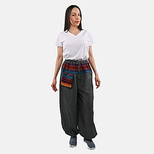 Gray Jacquard Weave 100% Cotton Harem Pant with Front Pocket - One Size Fits Most