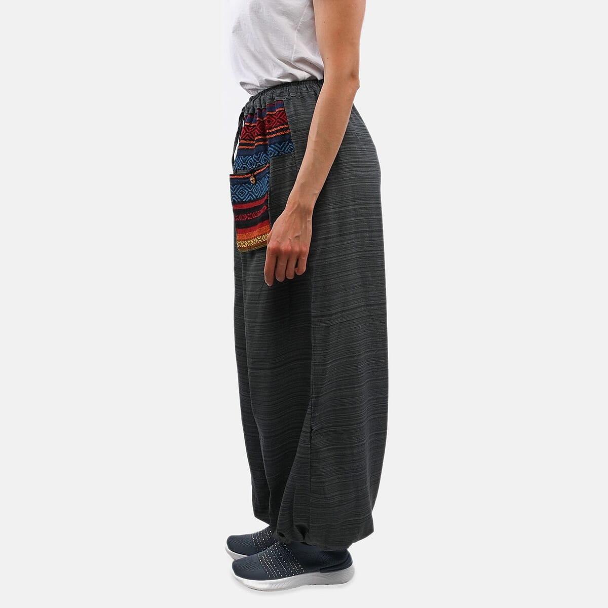 Gray Jacquard Weave 100% Cotton Harem Pant with Front Pocket - One Size Fits Most image number 2