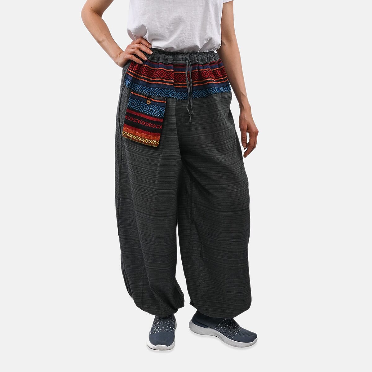 Gray Jacquard Weave 100% Cotton Harem Pant with Front Pocket - One Size Fits Most image number 3